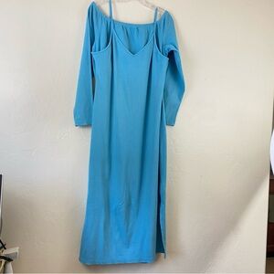 Urban Outfitters T.la Size XL Sky Blue Ribbed Knit Full Sleeve Midi Long Dress